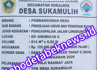 Pemdes Sukamulih Genjot Pembangunan (JALING) Jalan Lingkungan,Hasil Pekerjaan Diapresiasi Oleh Warga Masyarakat Desa Sukamulih Kec.Sukajaya Kab.Bogor